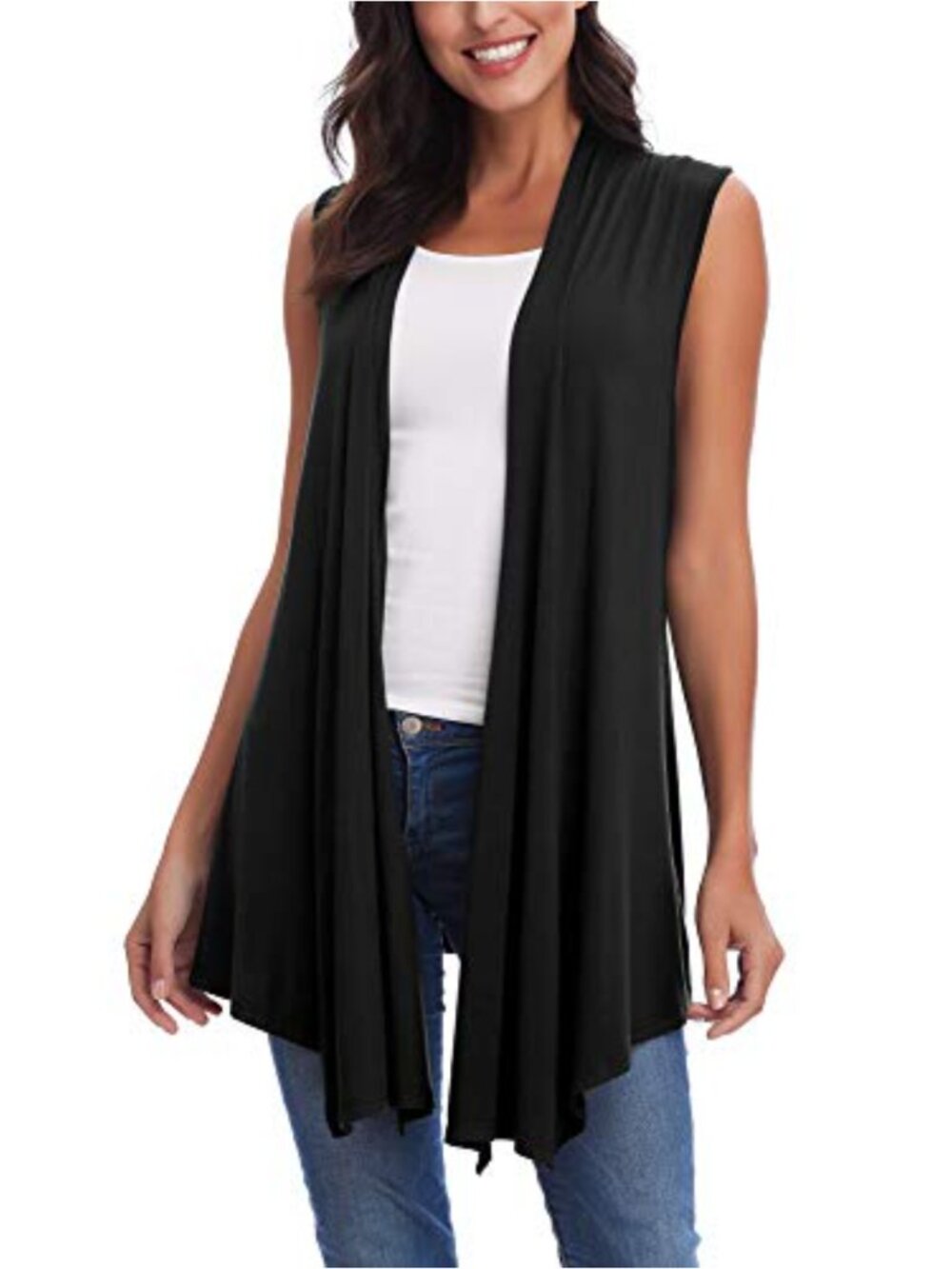 Sleeveless Asymmetric Open Front Draped Cardigan Vest